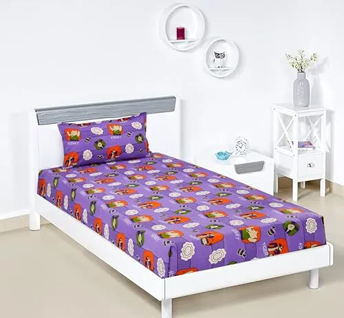 Amazon Brand - Solimo Floral 120 TC Cotton Single Bedsheet (Purple)