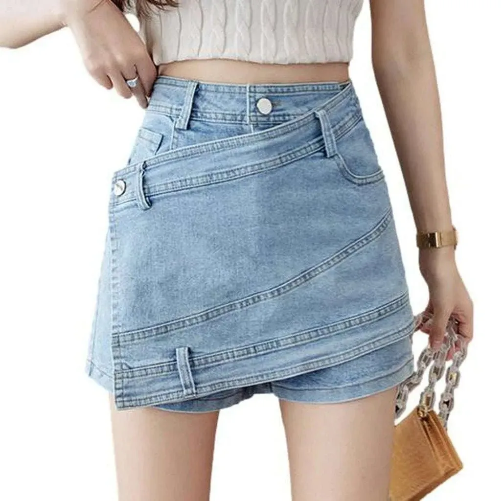 Asymmetric mini women's denim skort