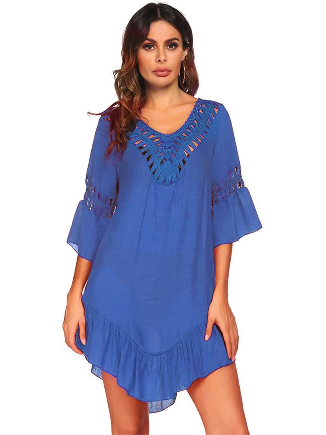 Backless Cutout Three-Quarter Sleeve Cover Up