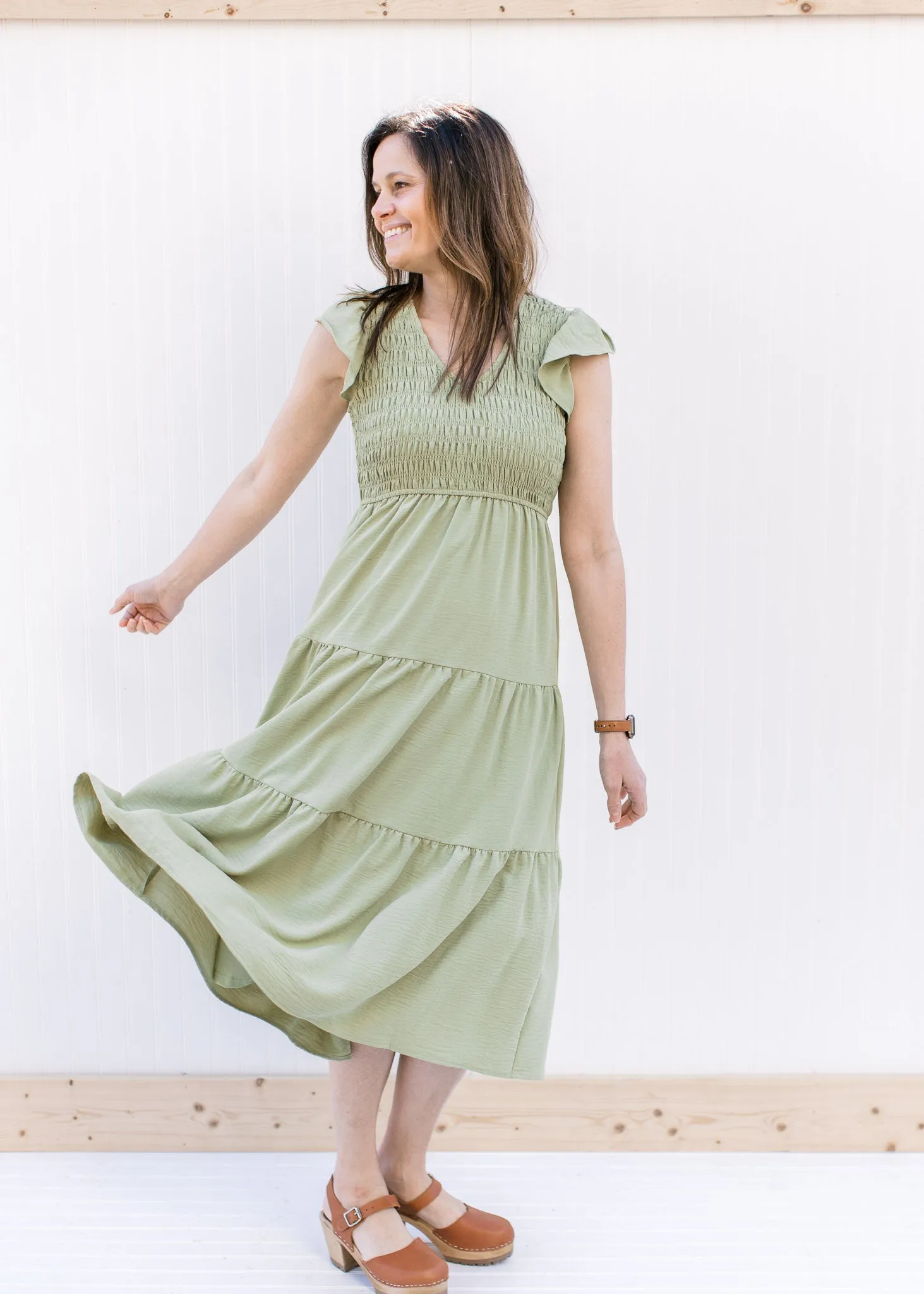 Basil Smocked Midi Dress