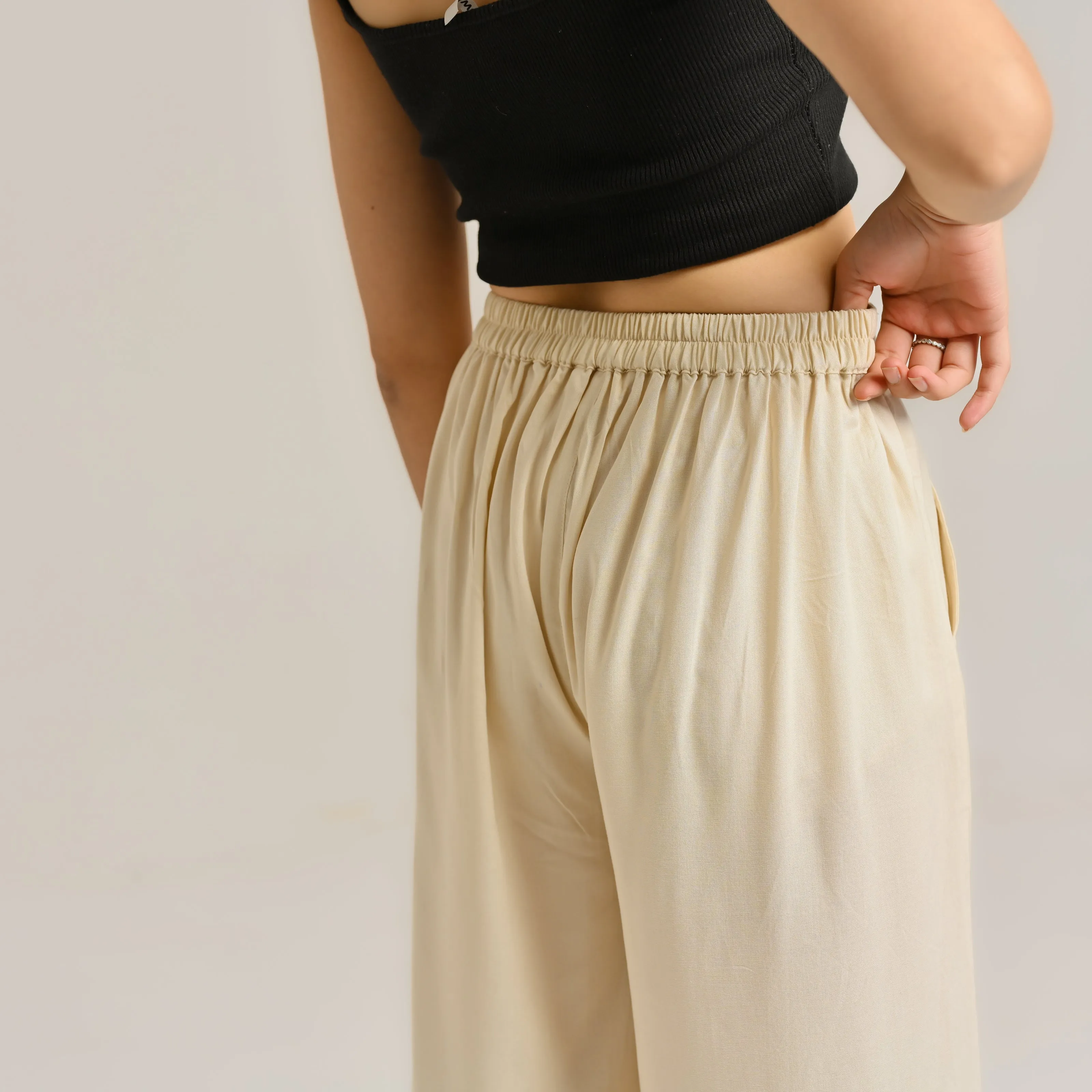 Beige Flared Palazzo Pants