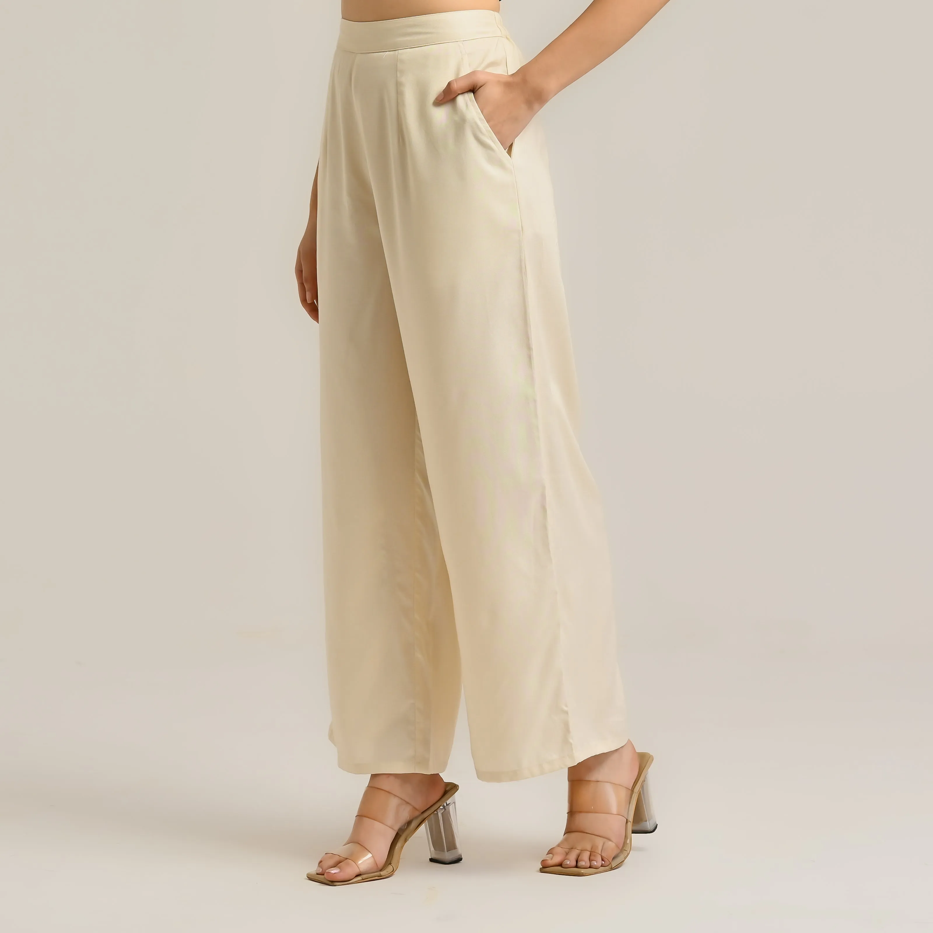 Beige Flared Palazzo Pants