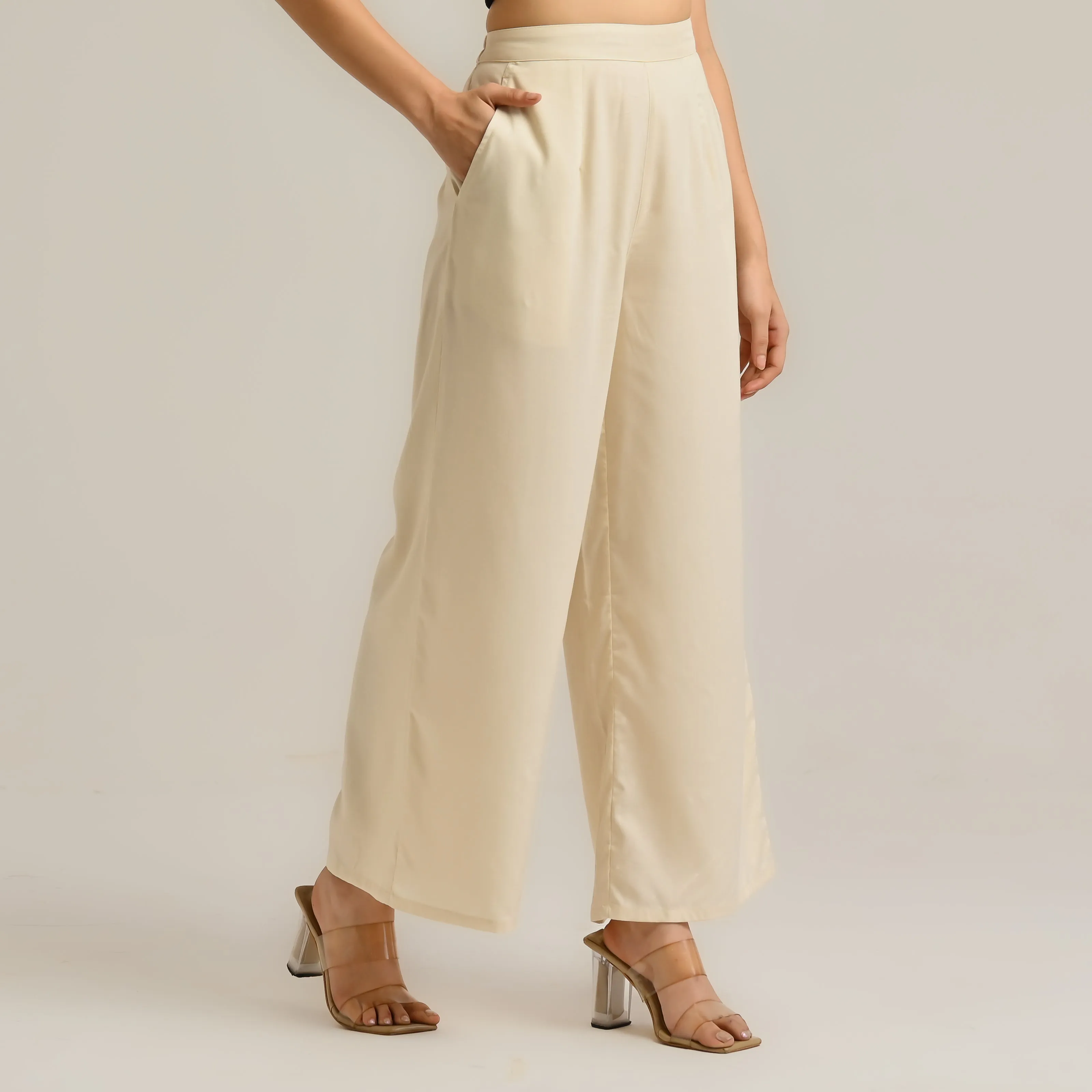 Beige Flared Palazzo Pants