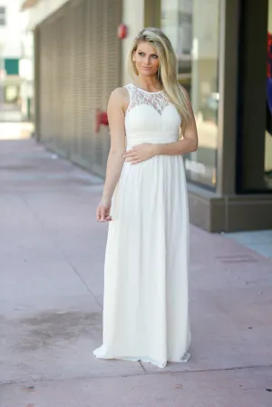 Beige Lace Top Maxi Dress