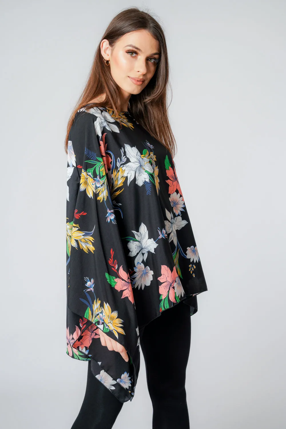 Black Floral Big Print Women Kaftan