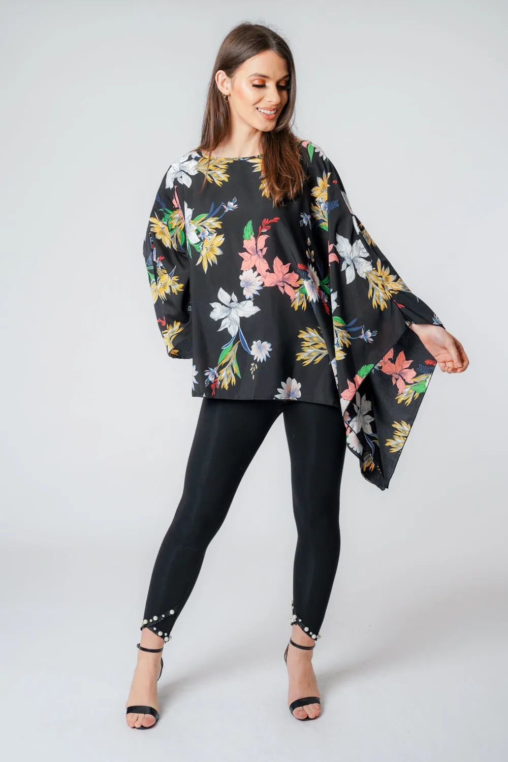 Black Floral Big Print Women Kaftan