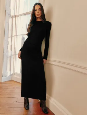 Black Jersey Ruched Side Midaxi Dress