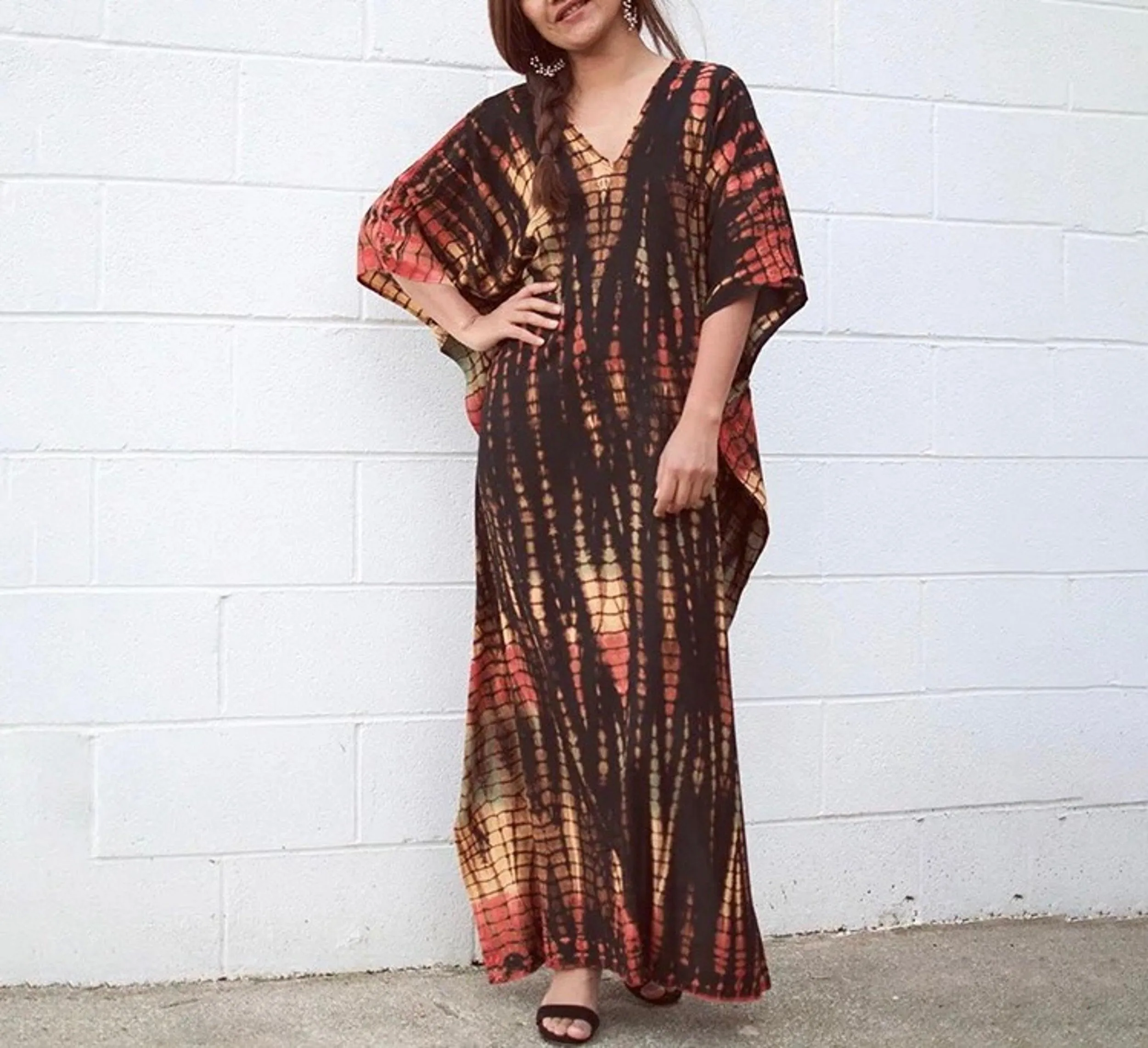 Bohemian Kaftan, Boho Retro Striped Tie Dye Women Swimsuit Cover Up, Beach Dress Kaftan