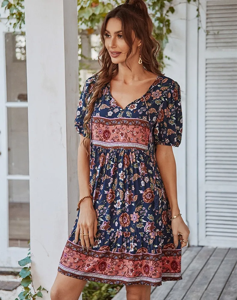 Bonnie Floral Puff Sleeve Summer Midi Dress