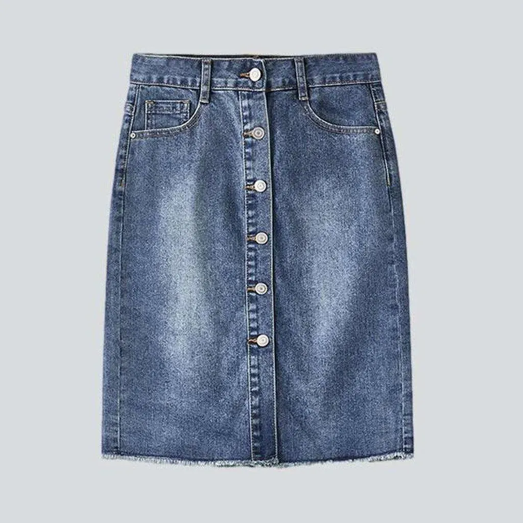 Button-down vintage denim skirt