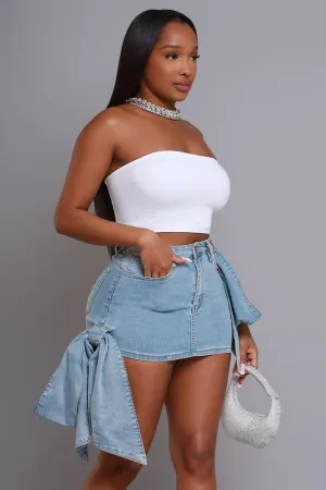 Catch Feelings Bow Tie Denim Mini Skirt - Medium Wash