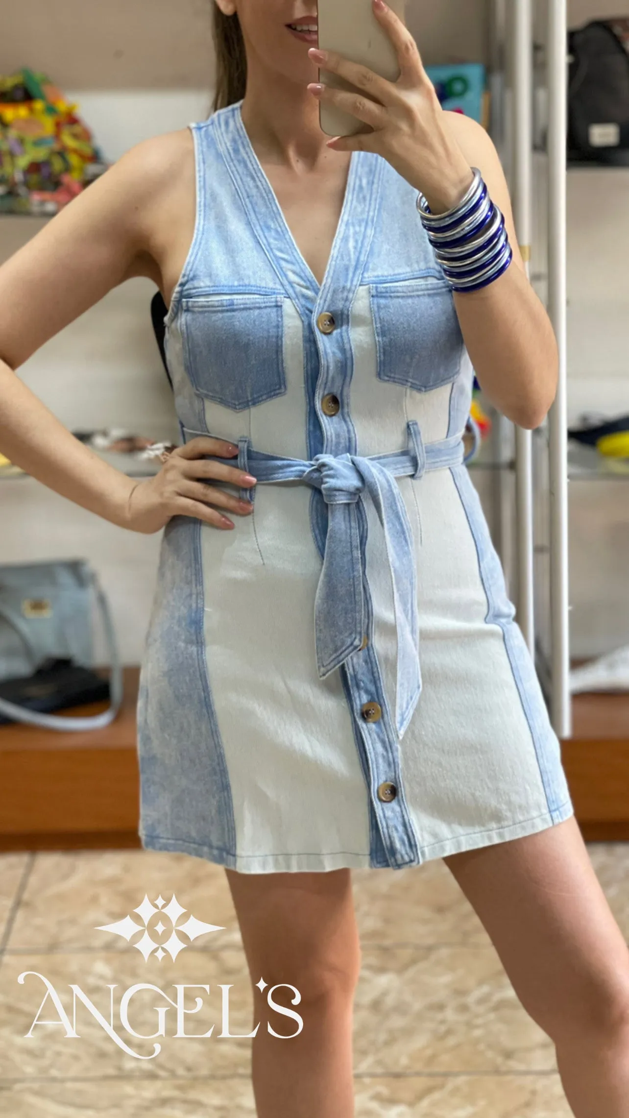 Colorblock Denim Mini Dress