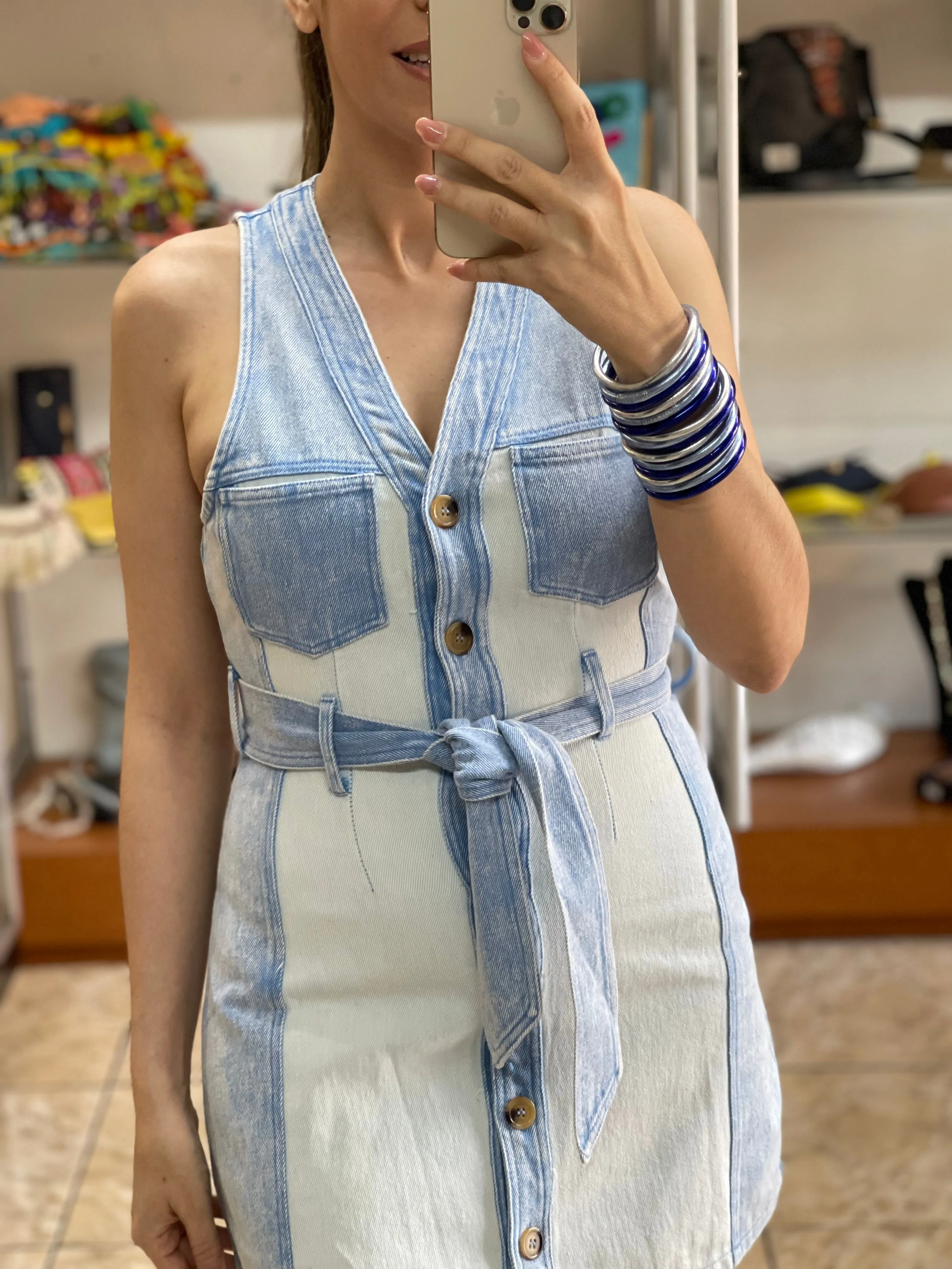 Colorblock Denim Mini Dress