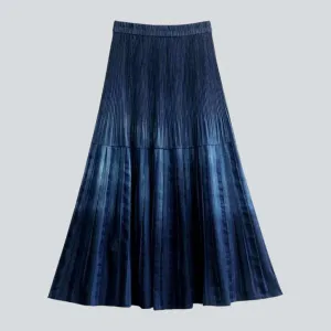 Dark wash ornament print denim skirt
 for ladies