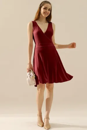 DEEP V NECK SLEEVELESS SWING FLOUNCE DRESSES