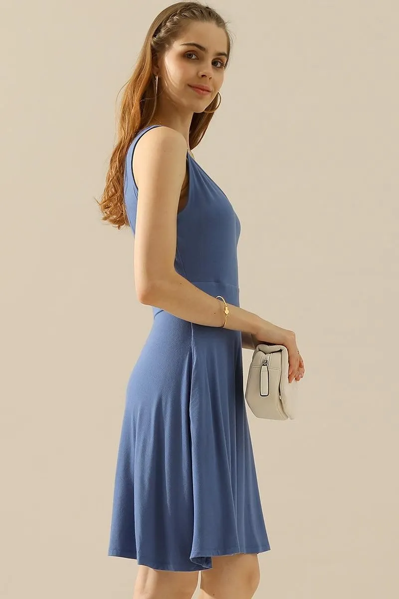 DEEP V NECK SLEEVELESS SWING FLOUNCE DRESSES