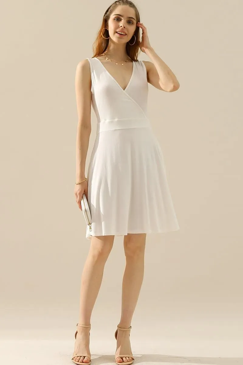 DEEP V NECK SLEEVELESS SWING FLOUNCE DRESSES