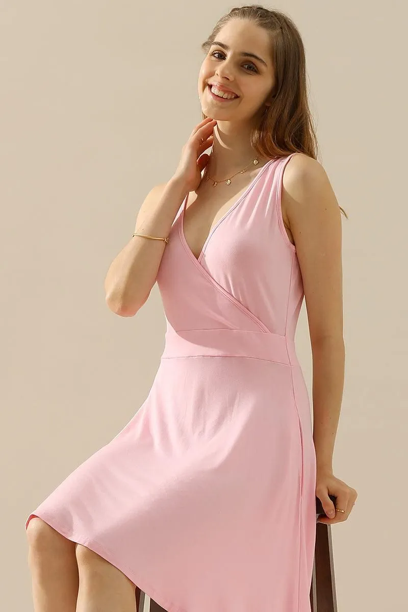 DEEP V NECK SLEEVELESS SWING FLOUNCE DRESSES