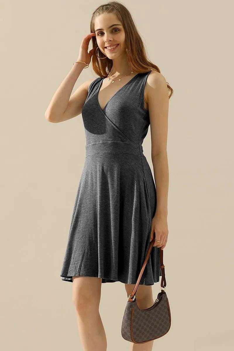 DEEP V NECK SLEEVELESS SWING FLOUNCE DRESSES