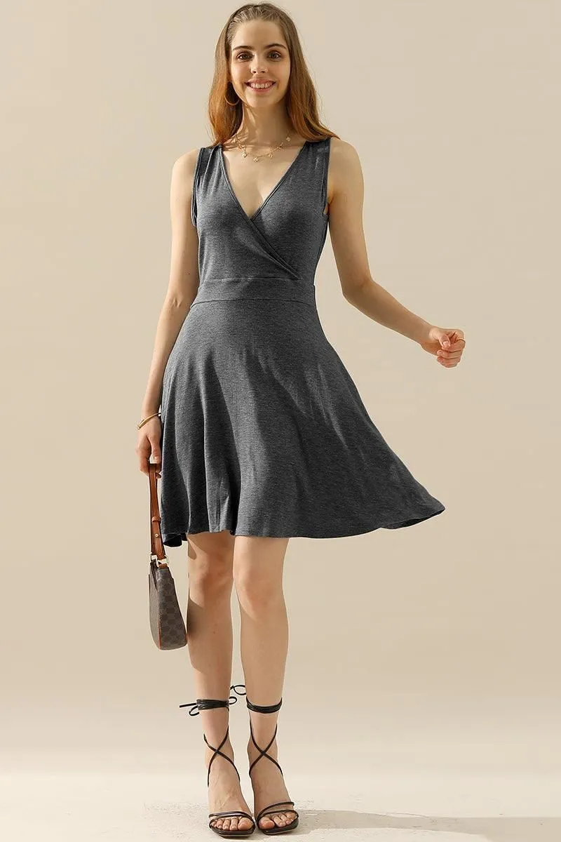 DEEP V NECK SLEEVELESS SWING FLOUNCE DRESSES