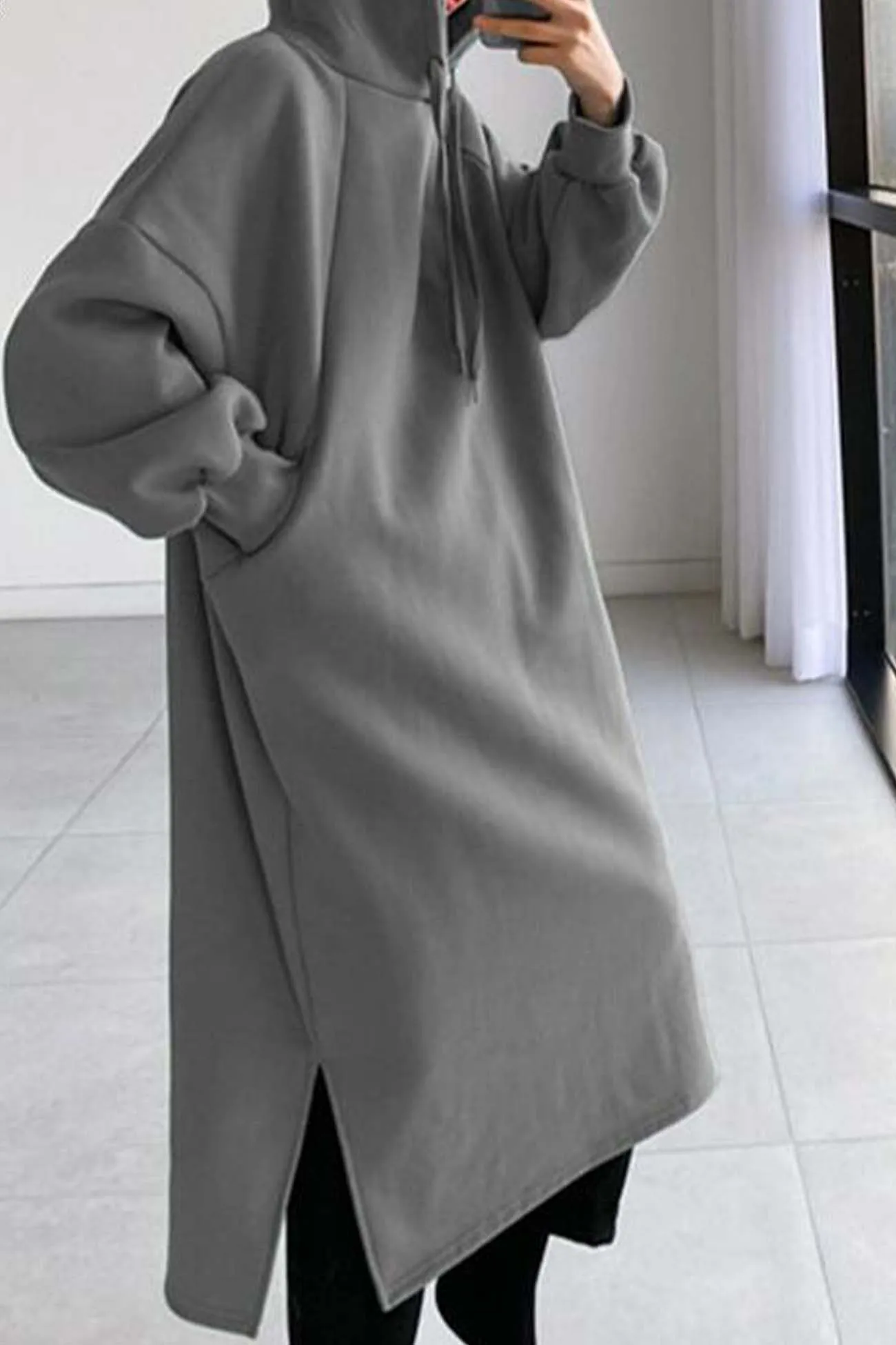 Drop Shoulder Hooded Sweatshirt Dress