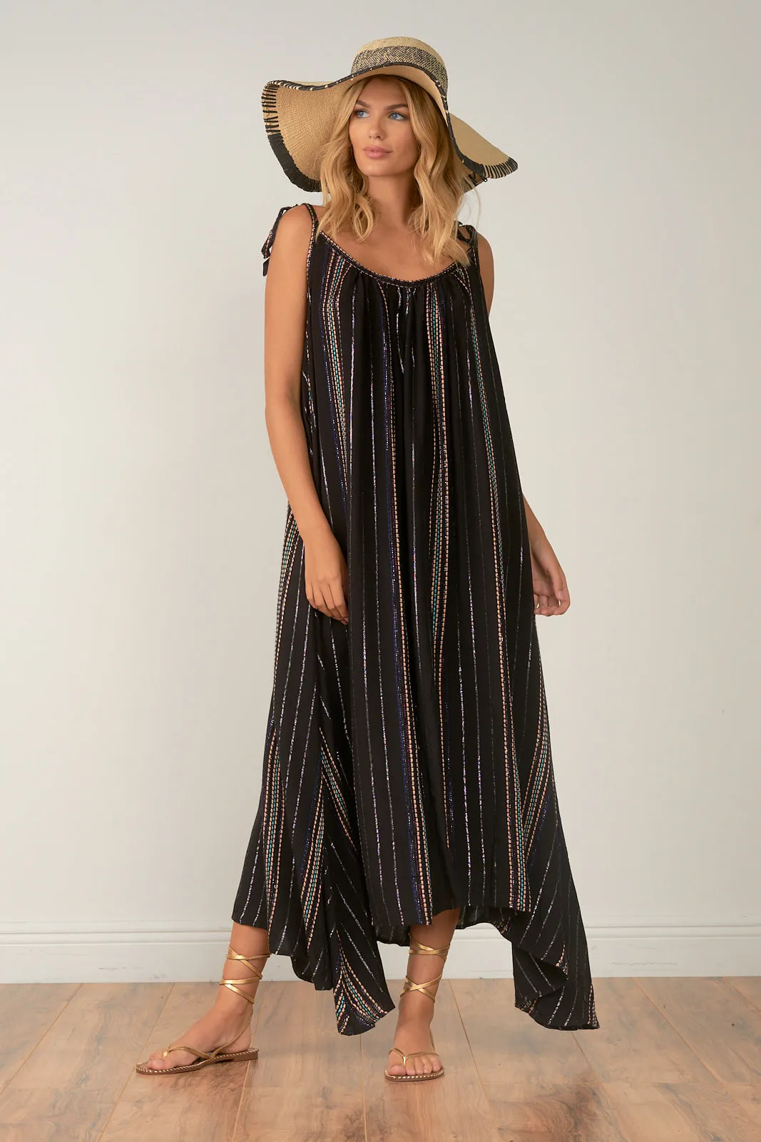 Elan Black Melon Stipe Flowy Maxi Dress