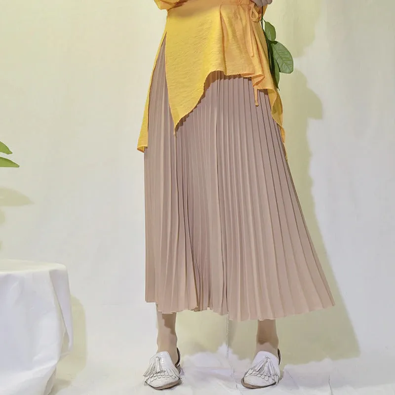 Elegant Solid-color Accordion Maxi Skirts