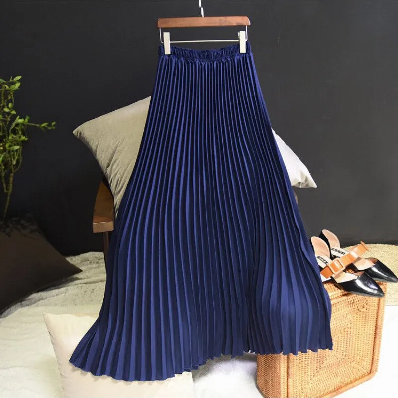 Elegant Solid-color Accordion Maxi Skirts