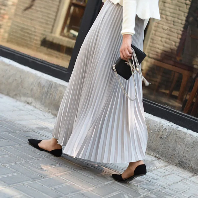 Elegant Solid-color Accordion Maxi Skirts