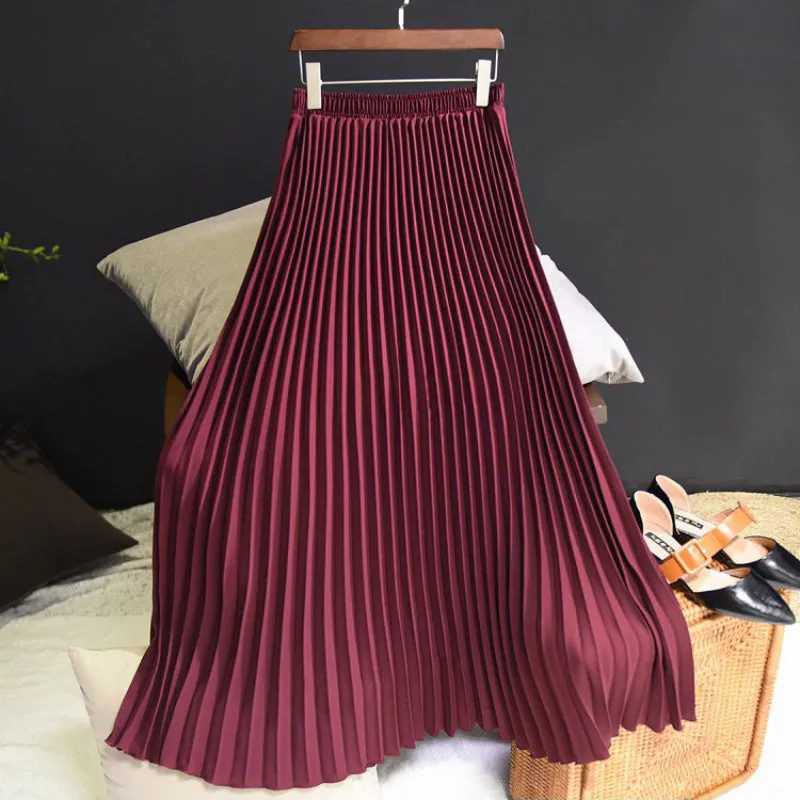 Elegant Solid-color Accordion Maxi Skirts