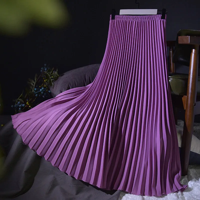 Elegant Solid-color Accordion Maxi Skirts