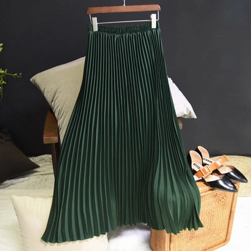 Elegant Solid-color Accordion Maxi Skirts