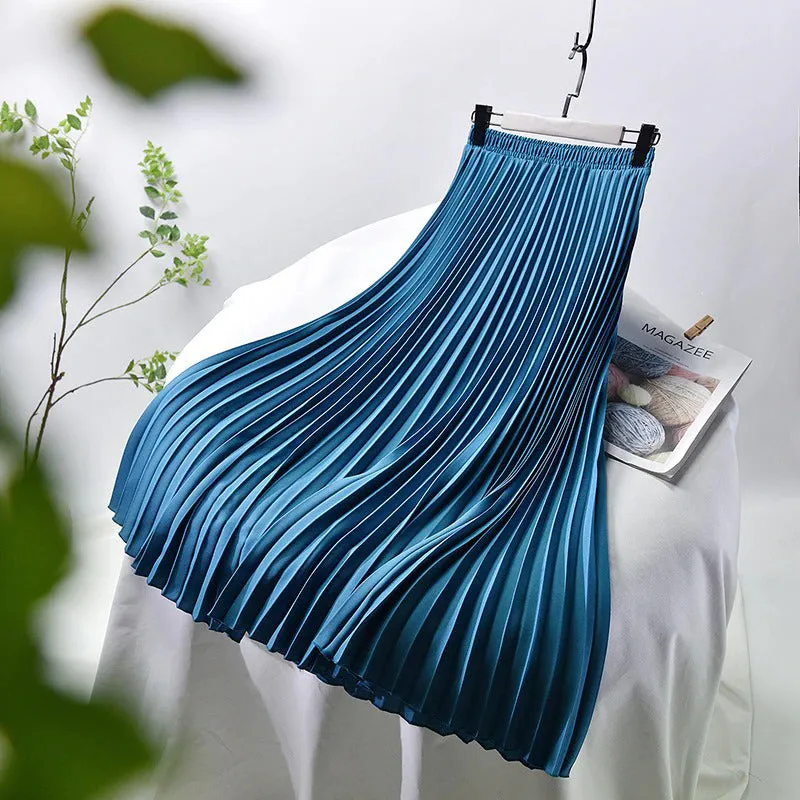 Elegant Solid-color Accordion Maxi Skirts