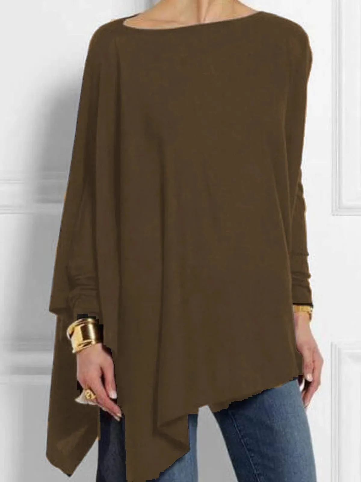 Fashion casual irregular solid color pullover T-shirt