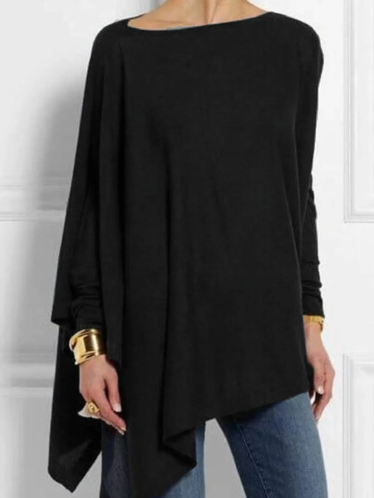 Fashion casual irregular solid color pullover T-shirt