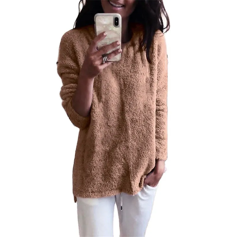 Fashion casual simple round neck lamb velvet pullover