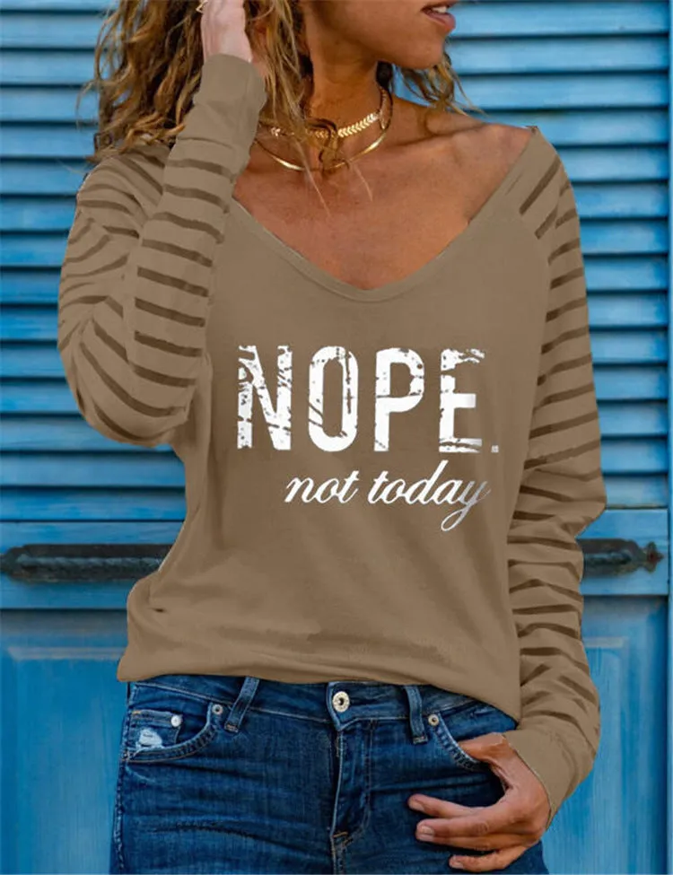 Fashion casual solid color printing V-neck long sleeve all-match bottoming T-shirt