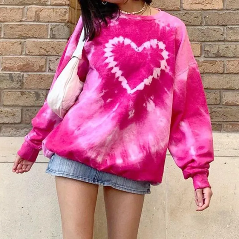 Fashion street loose love tie-dye long-sleeved sweater