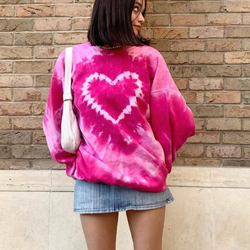 Fashion street loose love tie-dye long-sleeved sweater