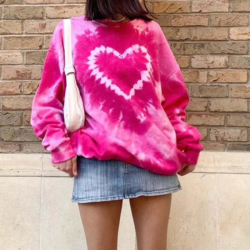 Fashion street loose love tie-dye long-sleeved sweater