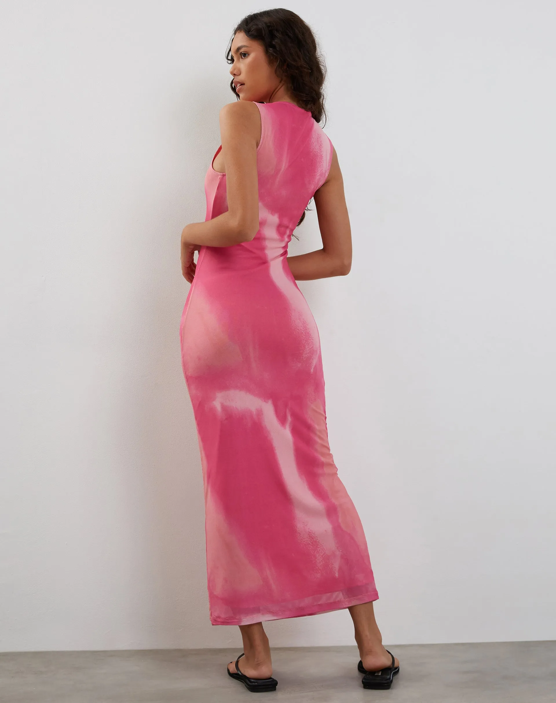 Fayola Printed Maxi Dress in Watercolour Pink