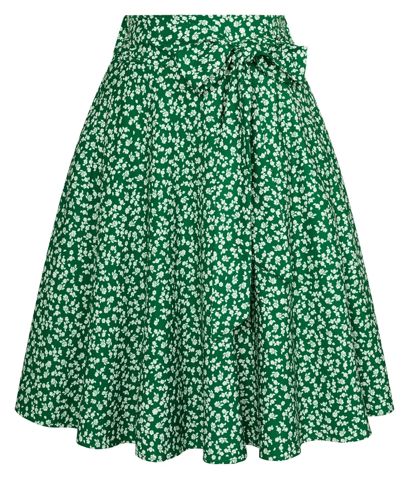 Floral Patterns Women's High Waist Bow Decorated A-Line Pockets Skirt