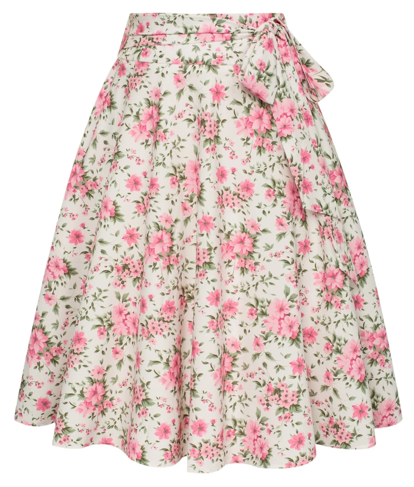 Floral Patterns Women's High Waist Bow Decorated A-Line Pockets Skirt