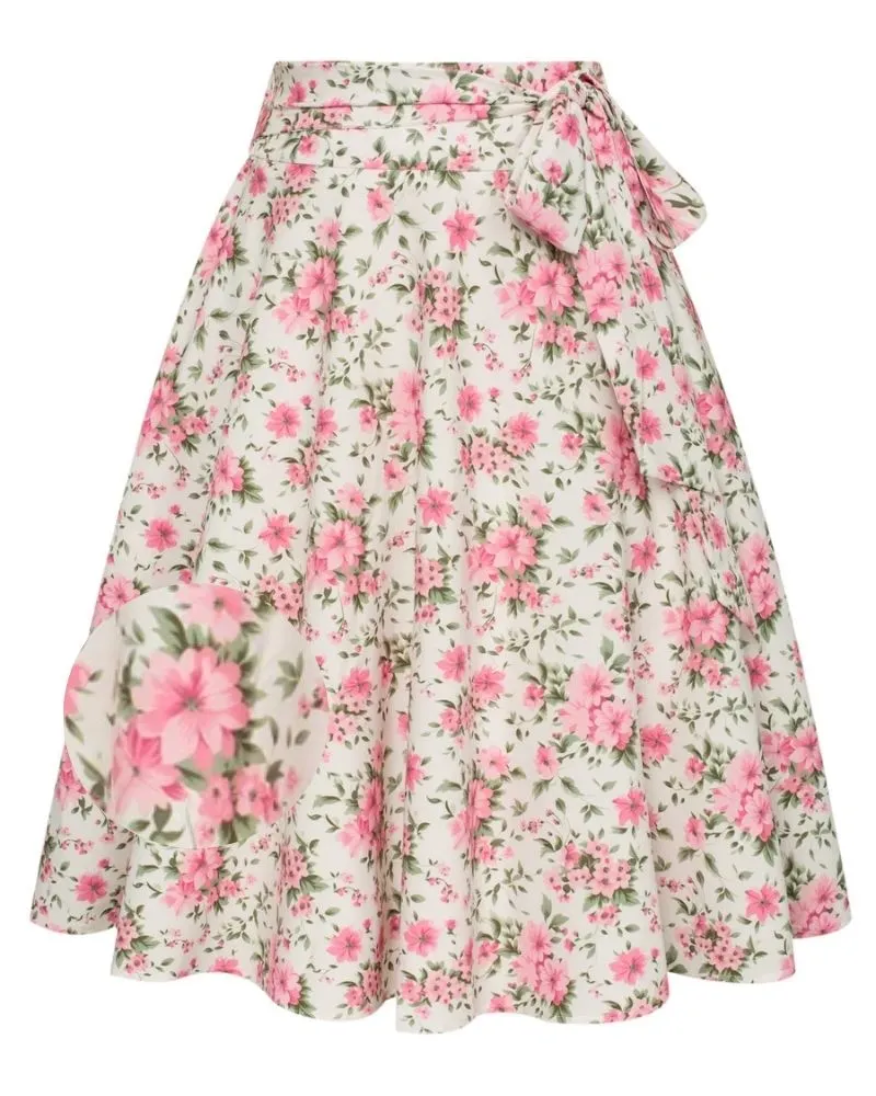 Floral Patterns Women's High Waist Bow Decorated A-Line Pockets Skirt