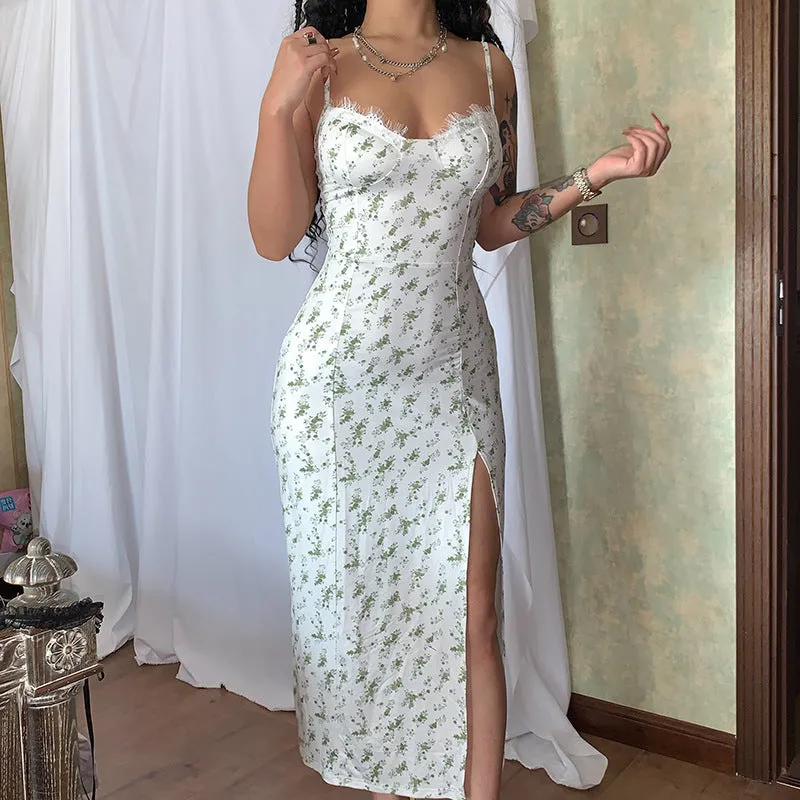 floral slit suspender summer dress