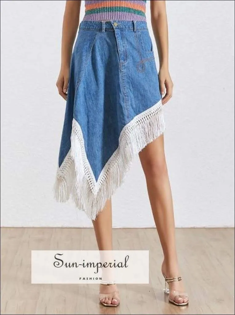 Florence Skirt - Korean Patchwork Denim Skirt for Women High Waist Slim Hem Irregular Skirt