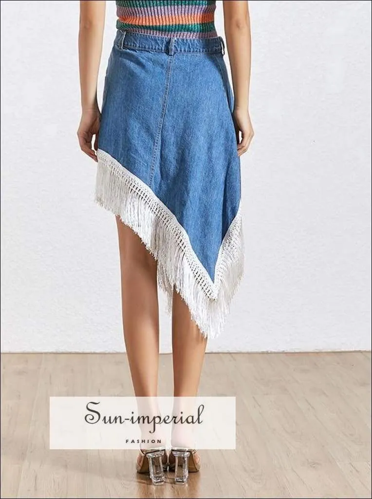 Florence Skirt - Korean Patchwork Denim Skirt for Women High Waist Slim Hem Irregular Skirt