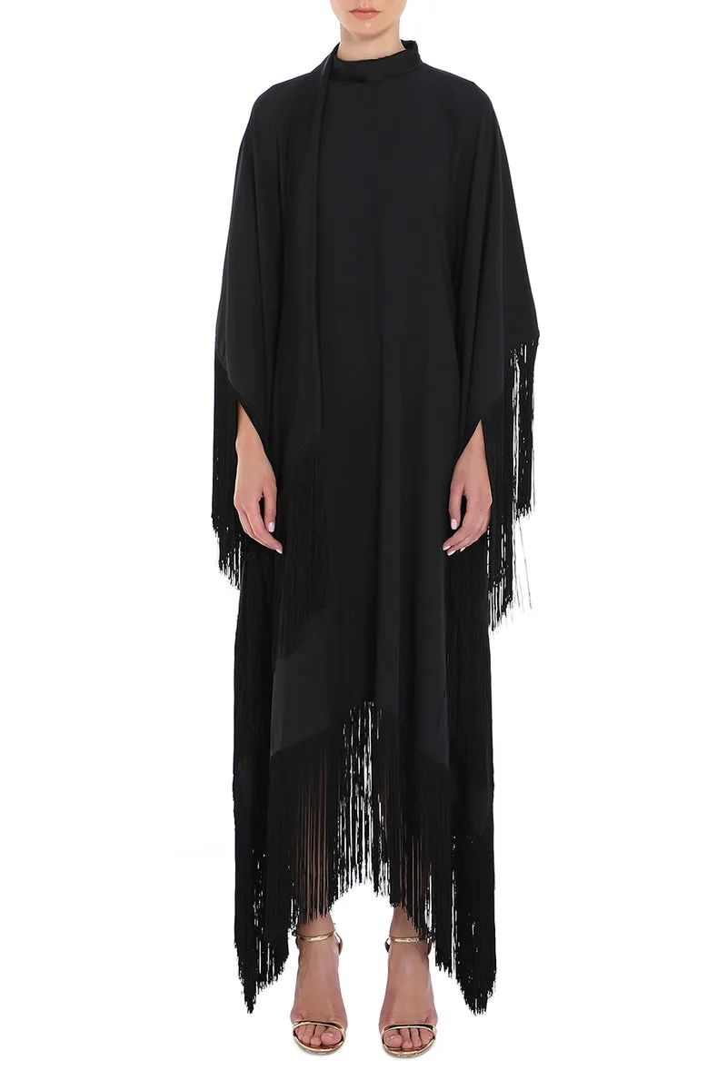 Fringed Formal Black MIDI Coco Bella Silk Blend kaftan Maxi