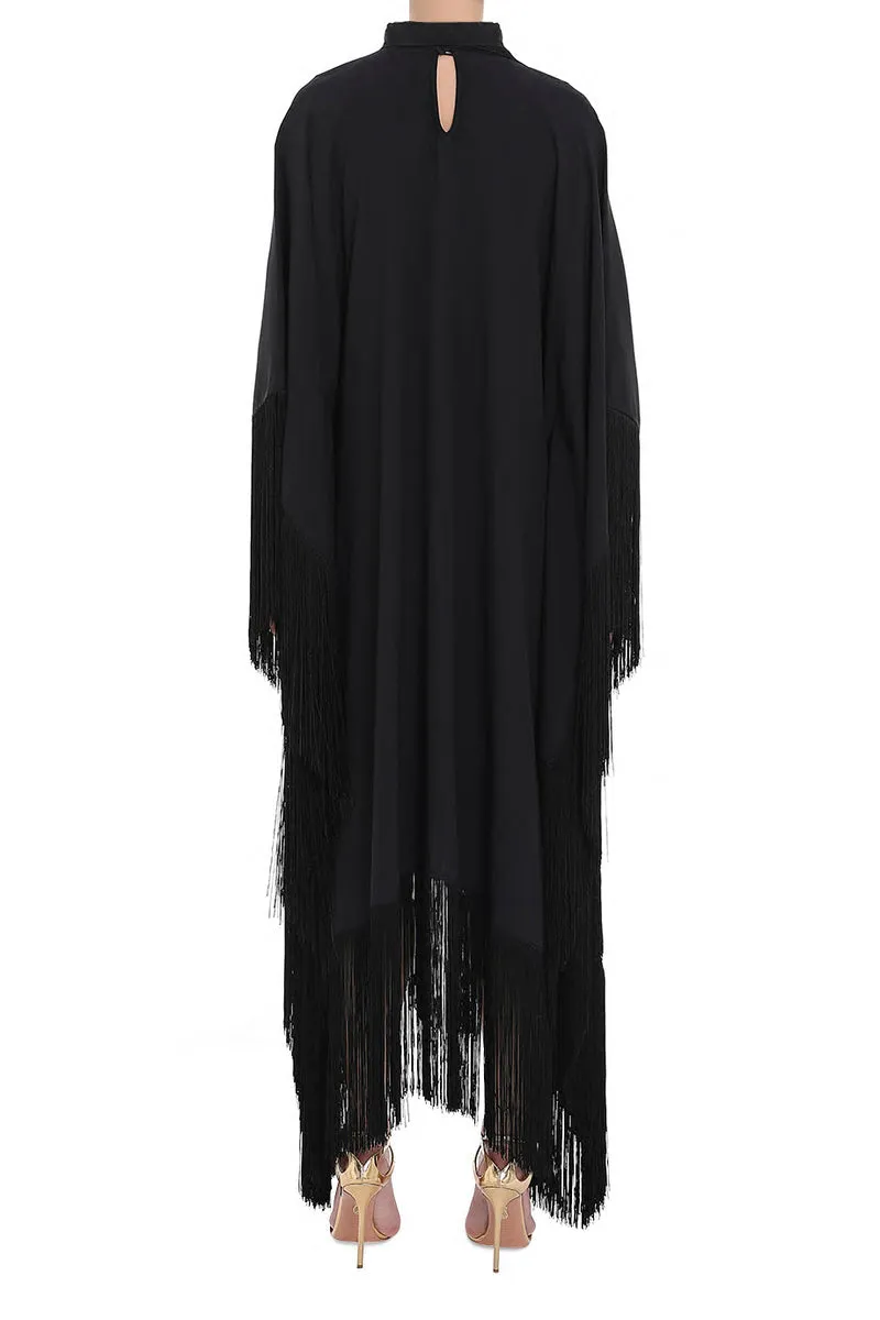 Fringed Formal Black MIDI Coco Bella Silk Blend kaftan Maxi