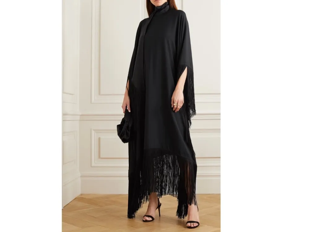 Fringed Formal Black MIDI Coco Bella Silk Blend kaftan Maxi